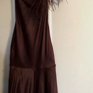 Feather Embellished Drape Neck Halter Dress by Vince